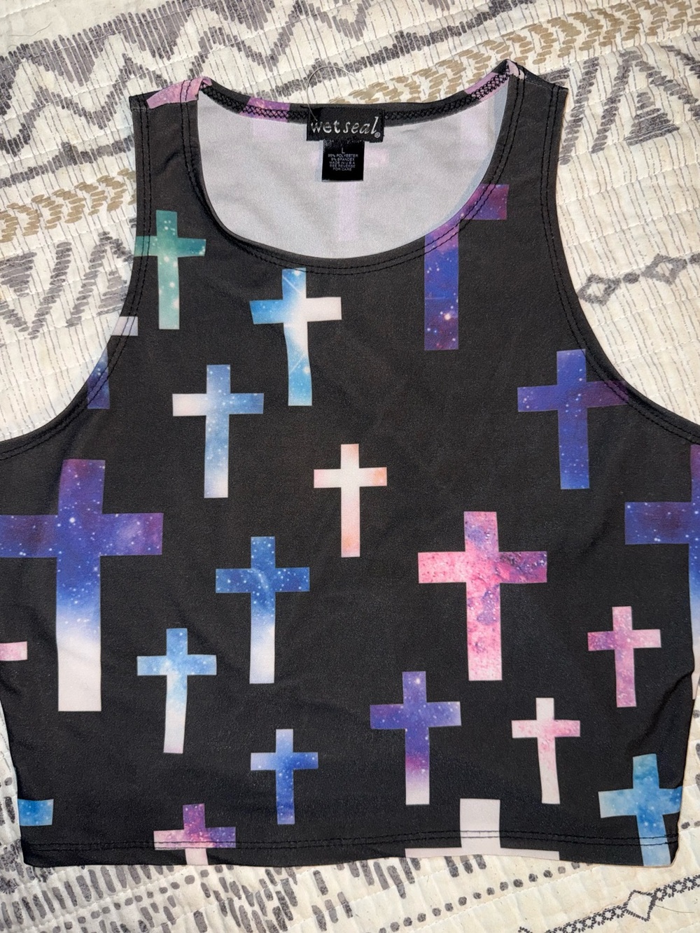 ✝️NWOT~Wet Seal Black Galaxy Cross Print Crop Tank